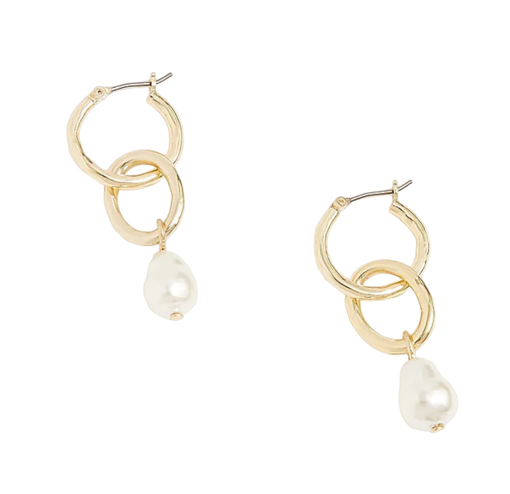 NWT J. Crew Pearl and Gold Circle 1 1/2" Hoop Earrings